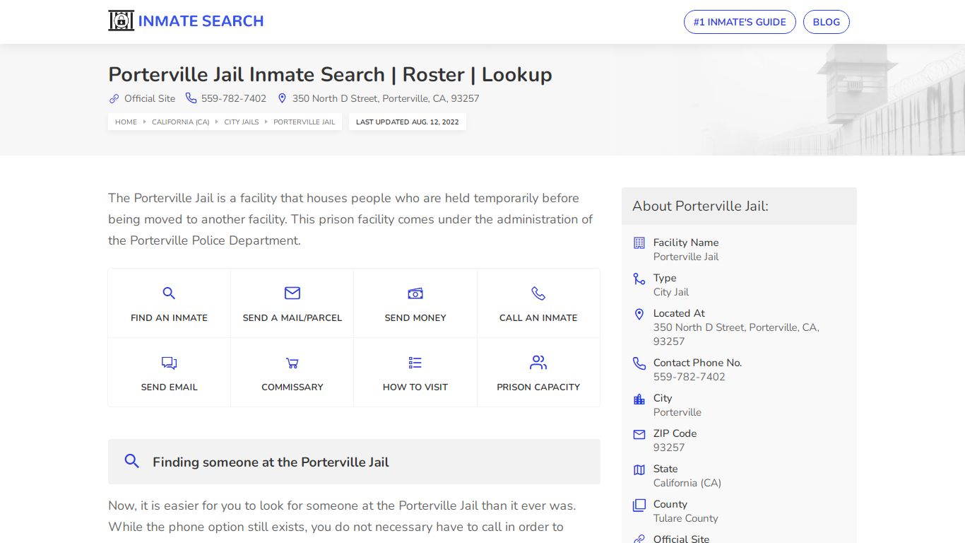 Porterville Jail Inmate Search | Roster | Lookup